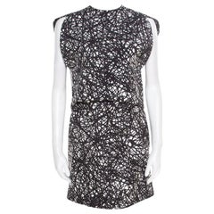 Balenciaga Monochrome Scribbled Noise Print Drop Waist Belted Dress S