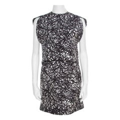 Balenciaga Monochrome Scribbled Noise Print Drop Waist Belted Dress S