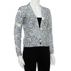 Balenciaga Monochrome Textured Knit Button Front Cropped Cardigan S