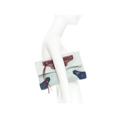 BALENCIAGA Motocross Classic Envelope Clutch blue burgundy tricolor bag