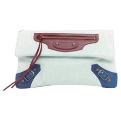 Balenciaga Motocross Classic Envelope Clutch blu bordeaux tricolore