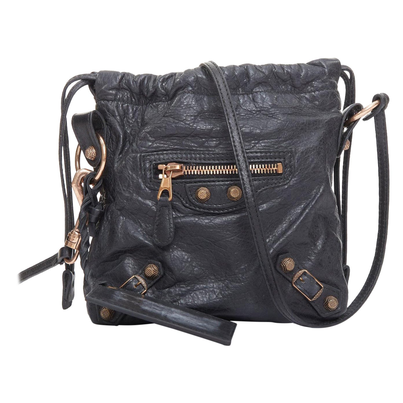 BALENCIAGA Motocross Move On Crossbody Tasche aus grauem Leder mit roségoldener Hardware im Angebot