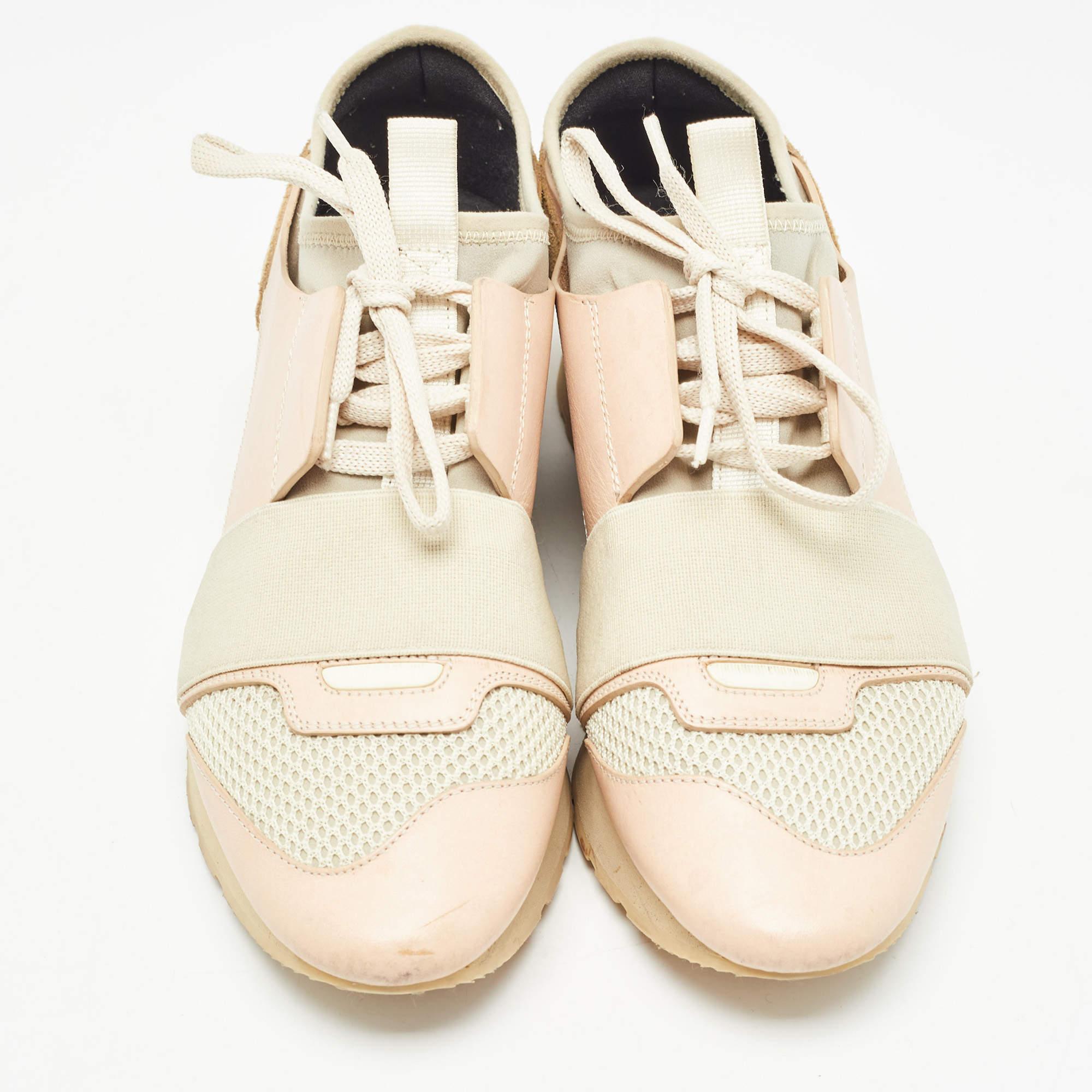Beige Baskets de course Balenciaga en maille et cuir multicolore, taille 36 en vente