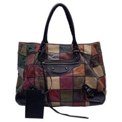 Balenciaga Multicolor Arena Leather Patchwork Large Sunday Tote Bag