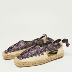 Balenciaga Multicolor Canvas and Floral Print Lace Up Flat Sandals Size 36