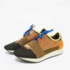Balenciaga Multicolor Fabric and Leather Race Runner Sneakers Size 42