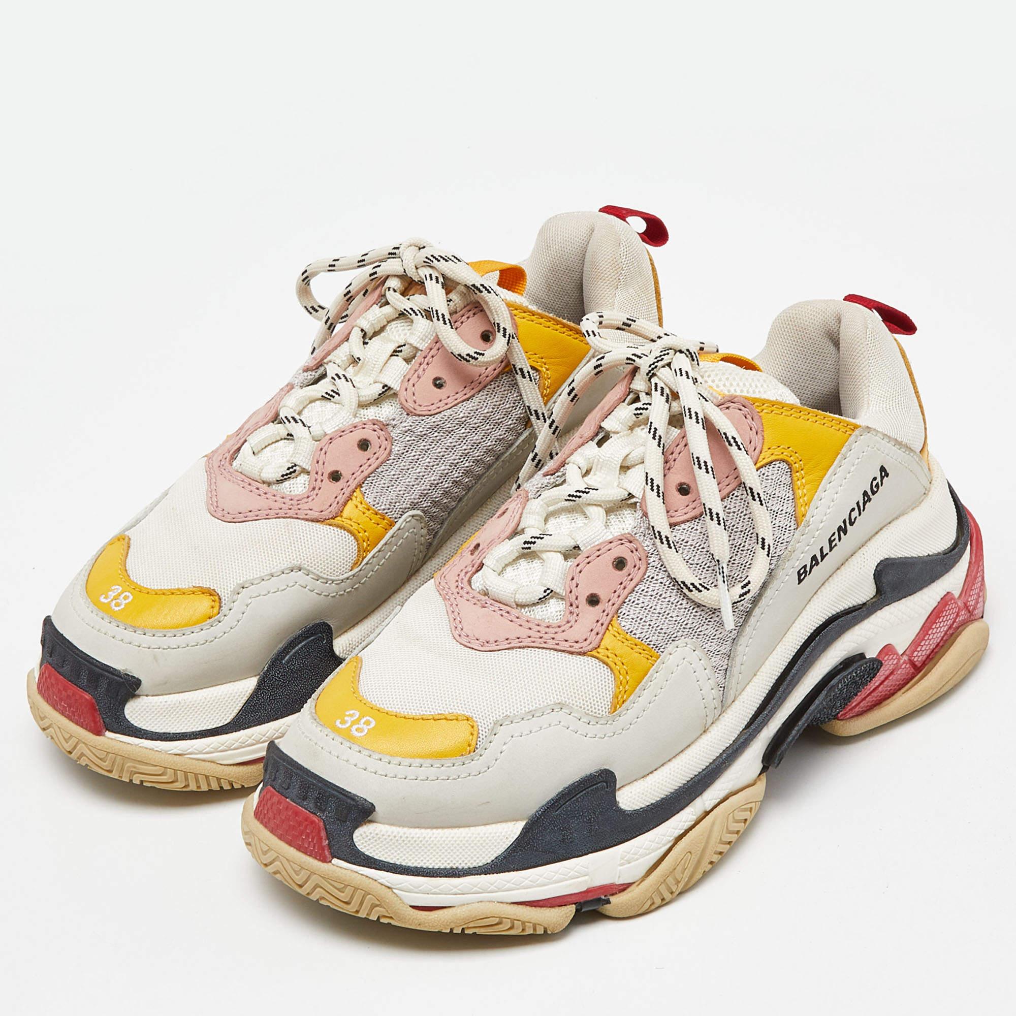 Balenciaga Multicolor Faux Leather and Mesh Triple S Sneakers Size 38 For Sale 4