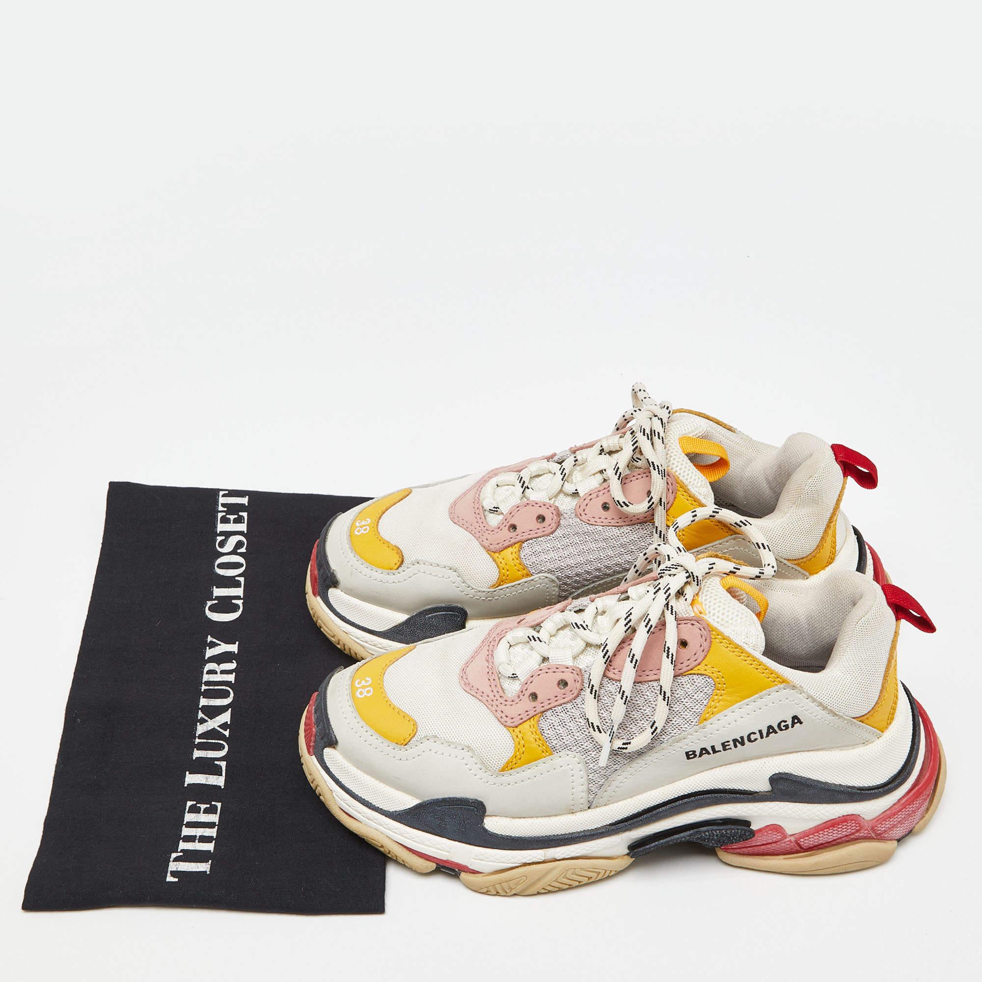 Balenciaga Multicolor Faux Leather and Mesh Triple S Sneakers Size 38 For Sale 5