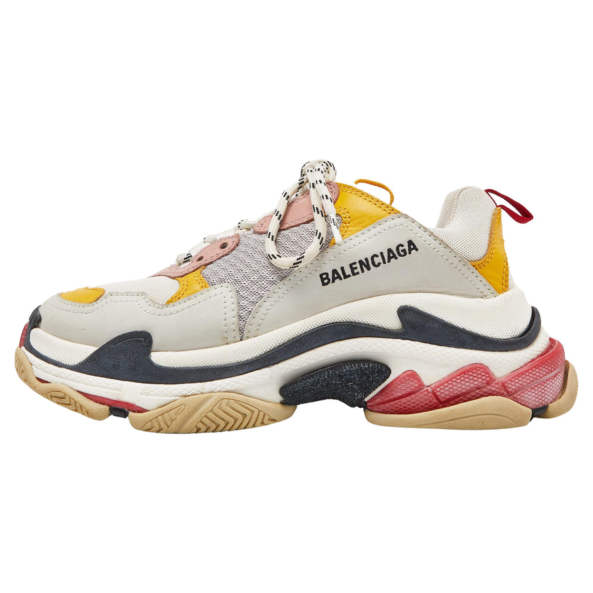 Balenciaga Multicolor Faux Leather and Mesh Triple S Sneakers Size 38 For Sale