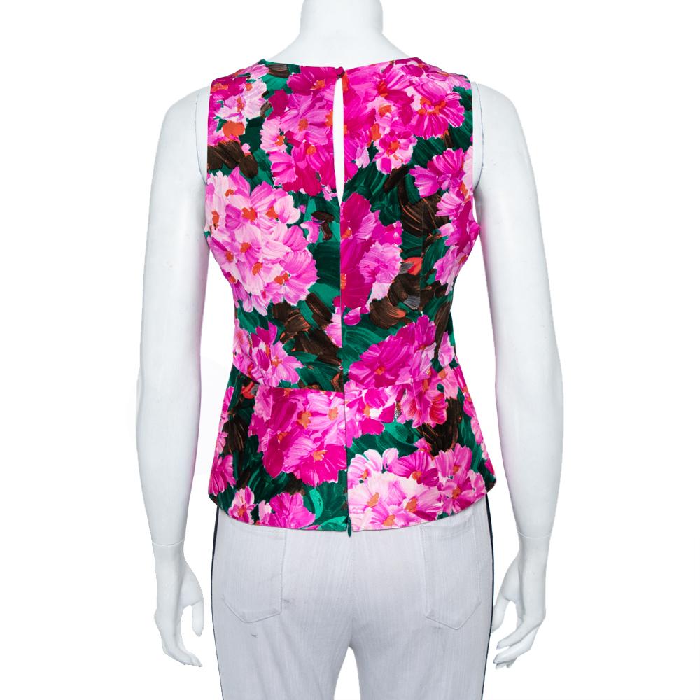 Balenciaga Multicolor Floral Printed Silk Sleeveless Top M In Excellent Condition In Dubai, Al Qouz 2