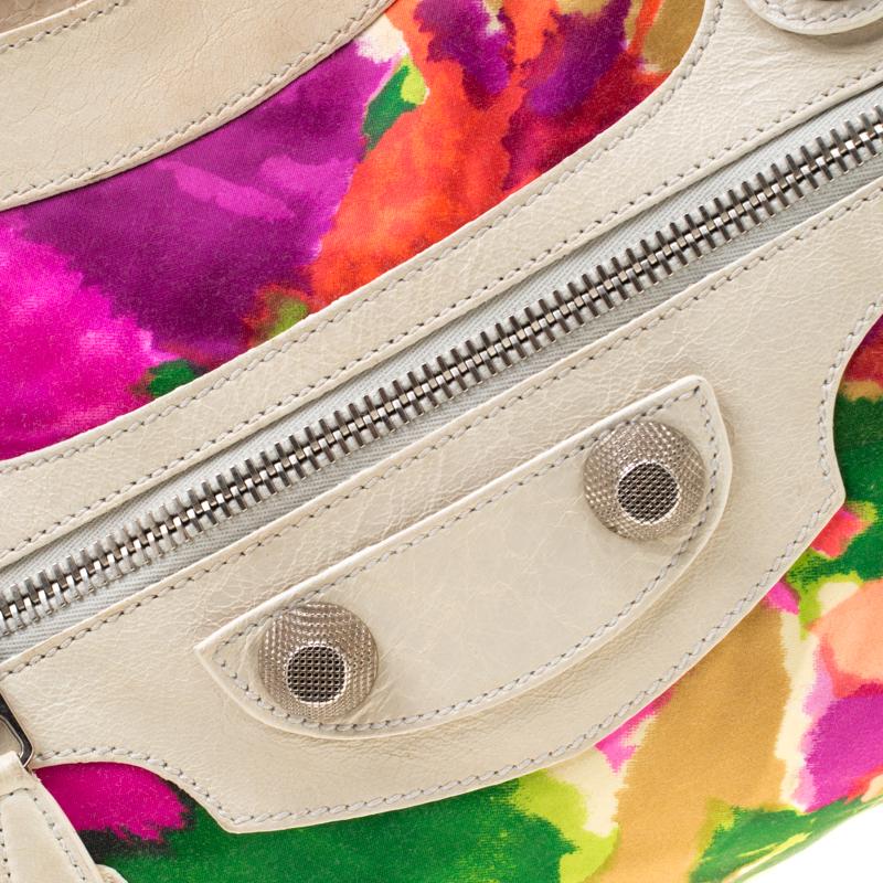 GSH City Tragetasche aus Satin und Leder mit mehrfarbigem Blumenmuster von Balenciaga 5