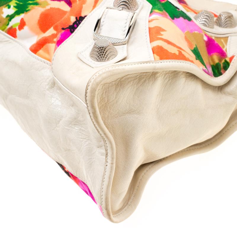 GSH City Tragetasche aus Satin und Leder mit mehrfarbigem Blumenmuster von Balenciaga 7