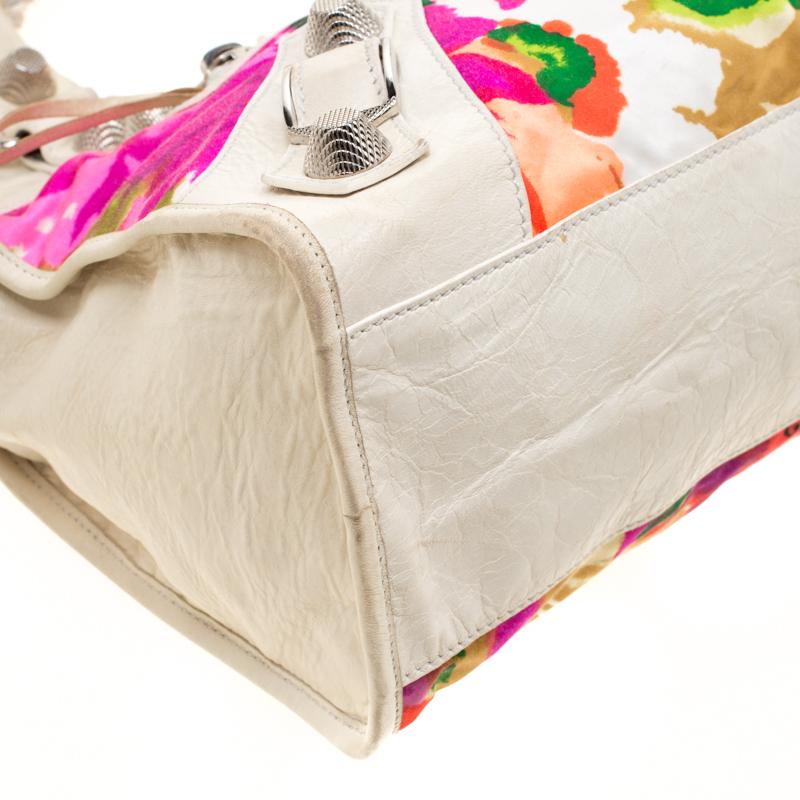 GSH City Tragetasche aus Satin und Leder mit mehrfarbigem Blumenmuster von Balenciaga 3