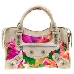 GSH City Tragetasche aus Satin und Leder mit mehrfarbigem Blumenmuster von Balenciaga
