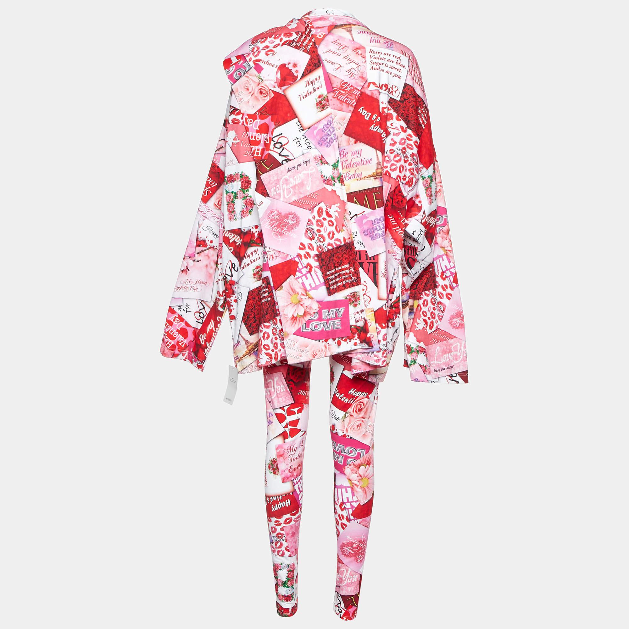 The Balenciaga top and leggings exude opulence with their chic graphic print detailing. Crafted from cotton  the ensemble seamlessly blends comfort and style  creating a stunning and glamorous statement piece for fashion enthusiasts.