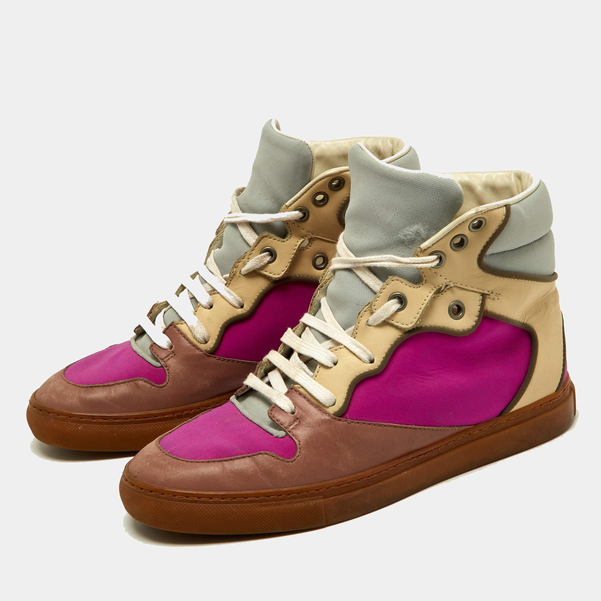 Balenciaga Multicolor Leather And Fabric High Top Sneakers Size 37 For Sale 1