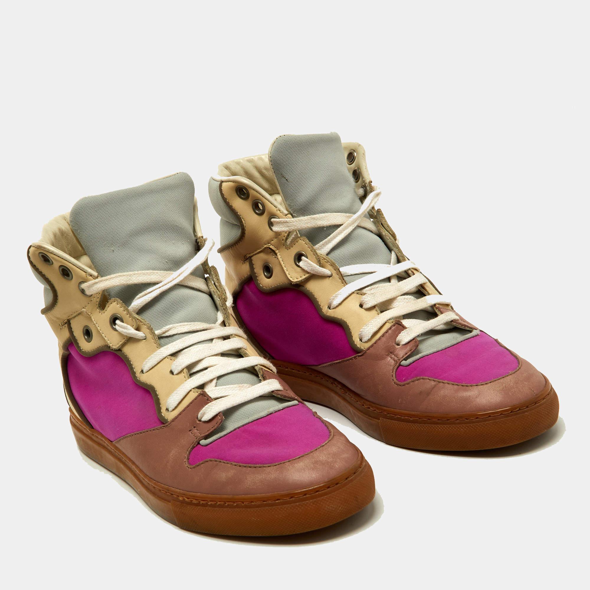 Balenciaga Multicolor Leather And Fabric High Top Sneakers Size 37 For Sale 3