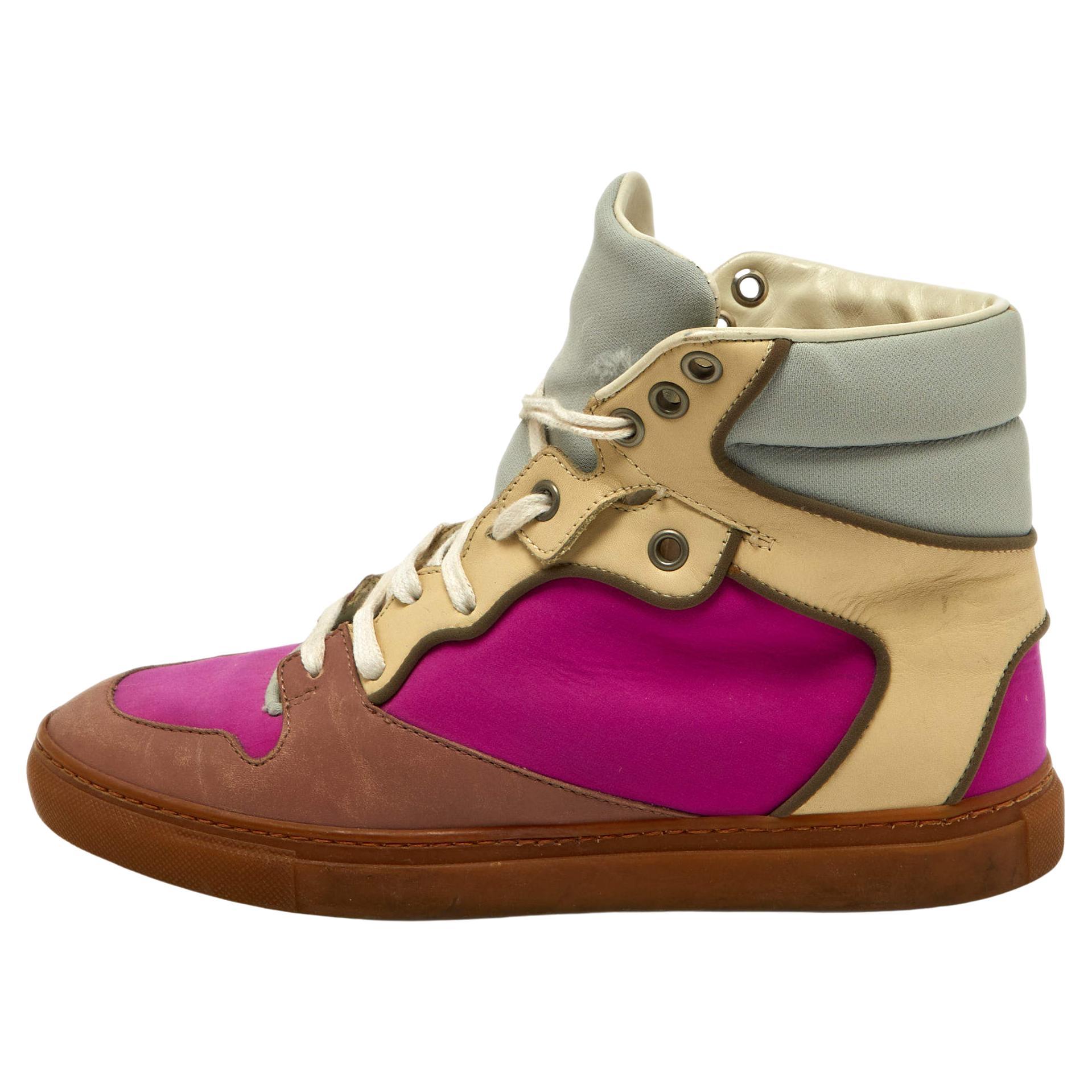 Balenciaga Multicolor Leather And Fabric High Top Sneakers Size 37 For Sale