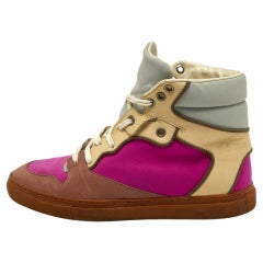 Balenciaga Multicolor Leather And Fabric High Top Sneakers Size 37