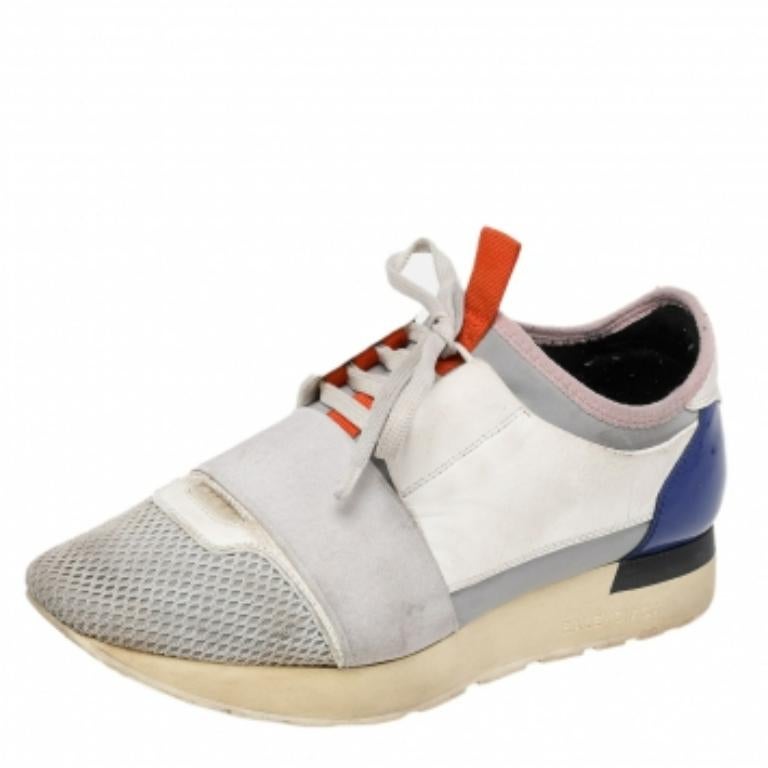 De las mujeres Balenciaga Piel Multicolor Y Malla Race Runner Low Top Sneakers Talla 37 en venta