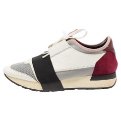 Balenciaga Mehrfarbige Turnschuhe aus Leder und Netzgeflecht, niedriges Oberteil, Größe 37