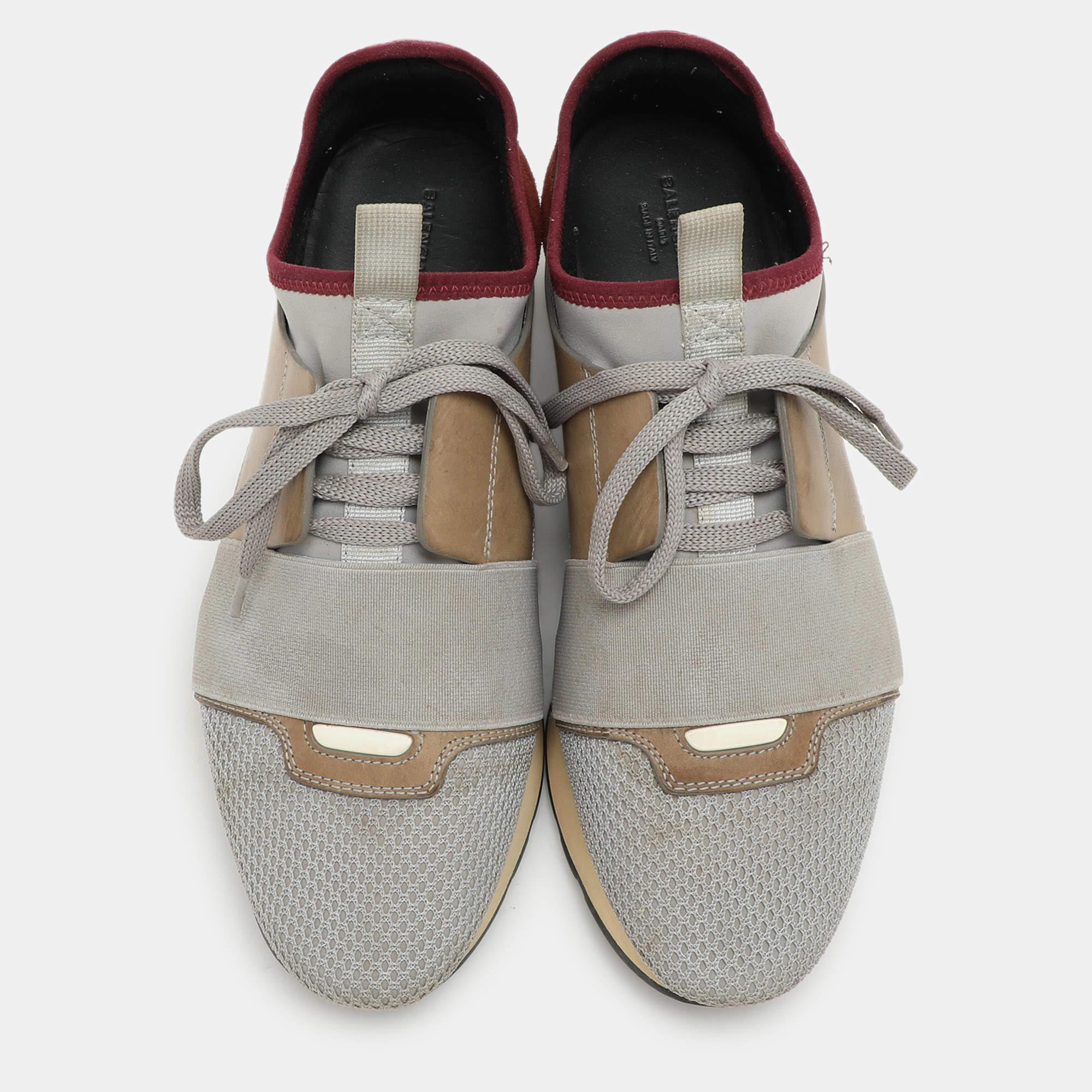 Balenciaga Zapatillas bajas Race Runner de cuero y malla multicolor Talla 38 Gris en venta