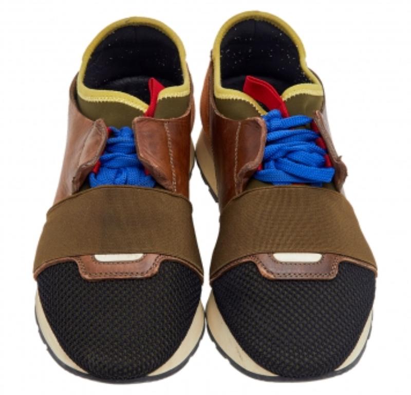 Noir Baskets basses de course Balenciaga en cuir et maille multicolore, taille 38 en vente