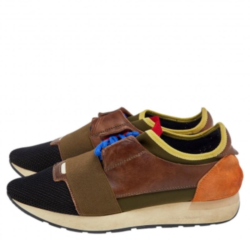 Baskets basses de course Balenciaga en cuir et maille multicolore, taille 38 en vente 1