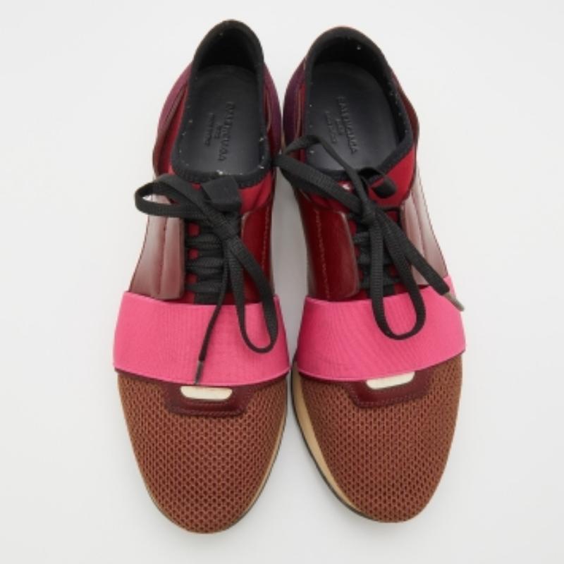 Balenciaga Piel Multicolor Y Malla Race Runner Low Top Sneakers Talla 40 Marrón en venta