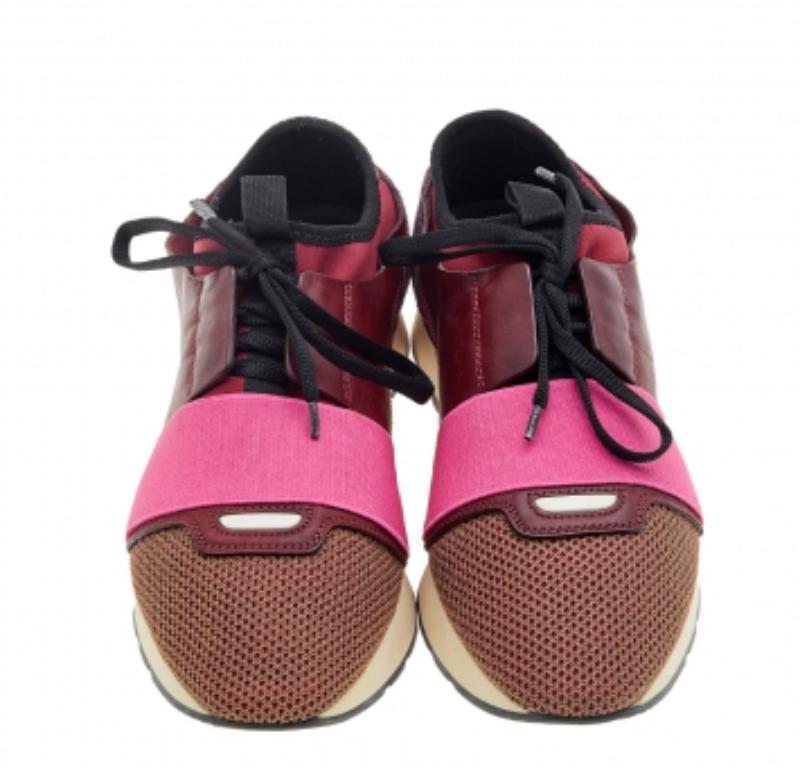 Brown Balenciaga Multicolor Leather And Mesh Race Runner Low Top Sneakers Size 40 For Sale