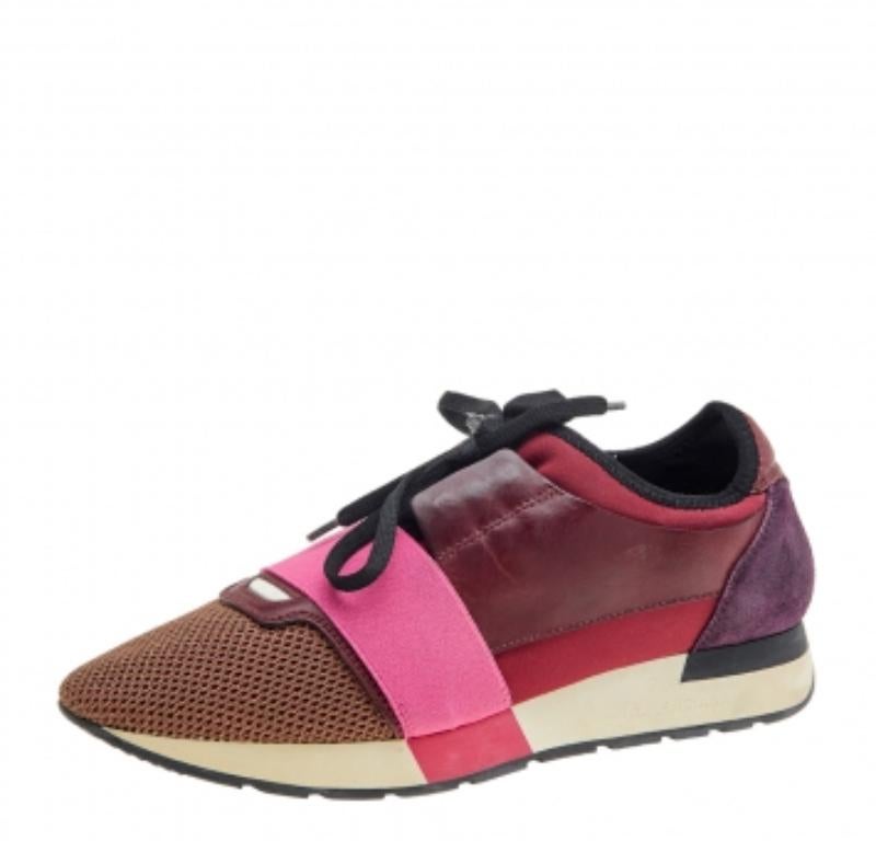 Balenciaga Multicolor Leather And Mesh Race Runner Low Top Sneakers Size 40 In Good Condition For Sale In Dubai, Al Qouz 2