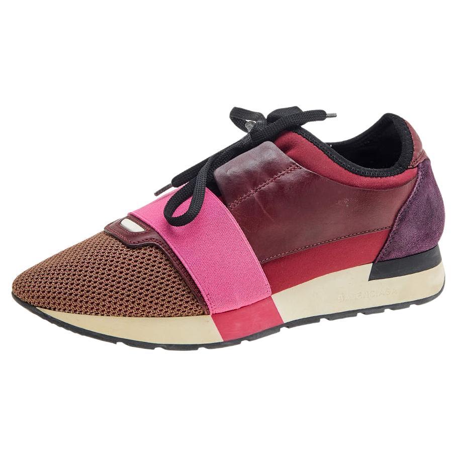 Balenciaga Multicolor Leather And Mesh Race Runner Low Top Sneakers Size 40 For Sale