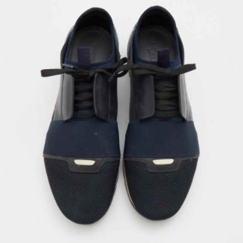 Black Balenciaga Multicolor Leather and Mesh Race Runner Low Top Sneakers Size 42 For Sale