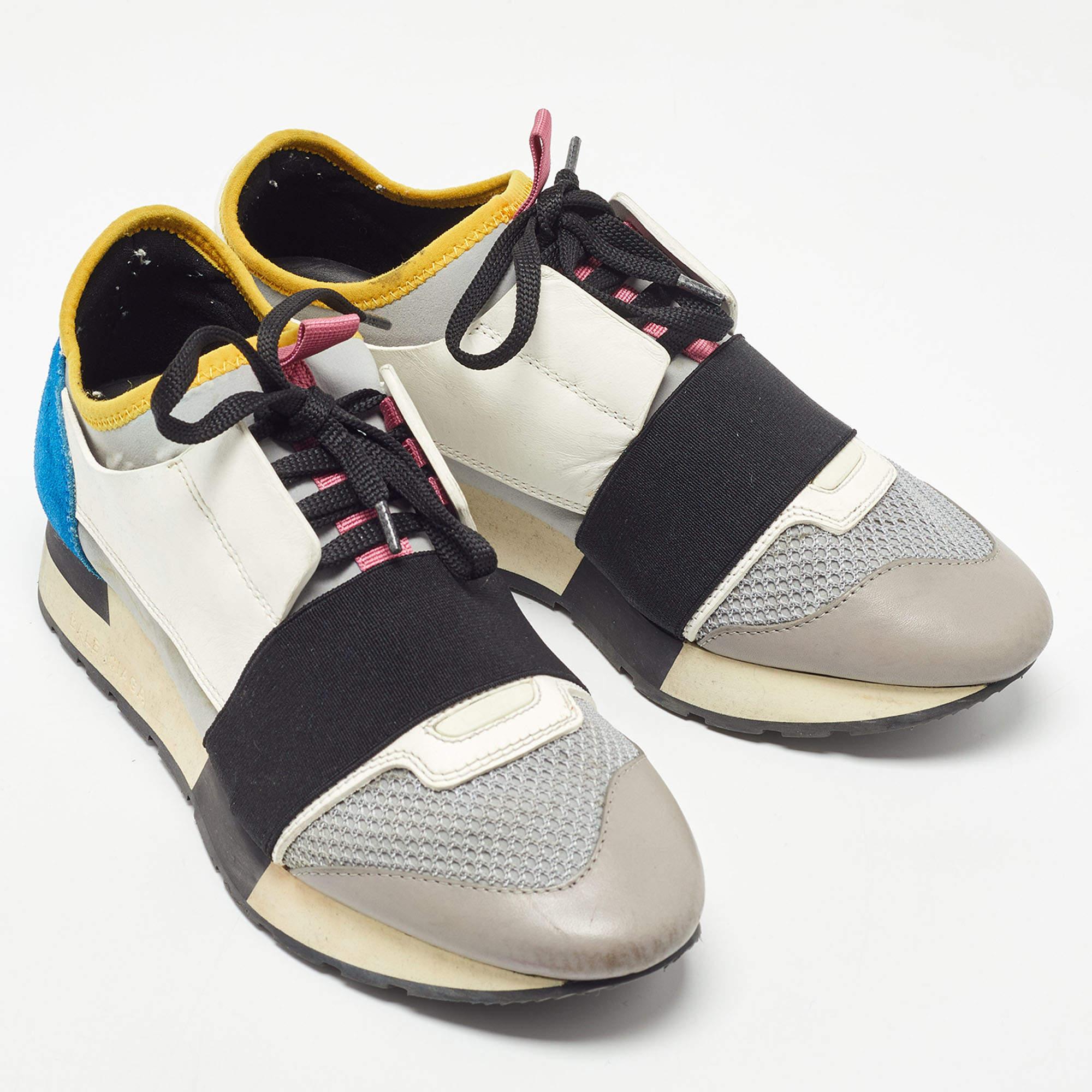 Women's Balenciaga Multicolor Leather and Mesh Race Runner Sneakers For Sale