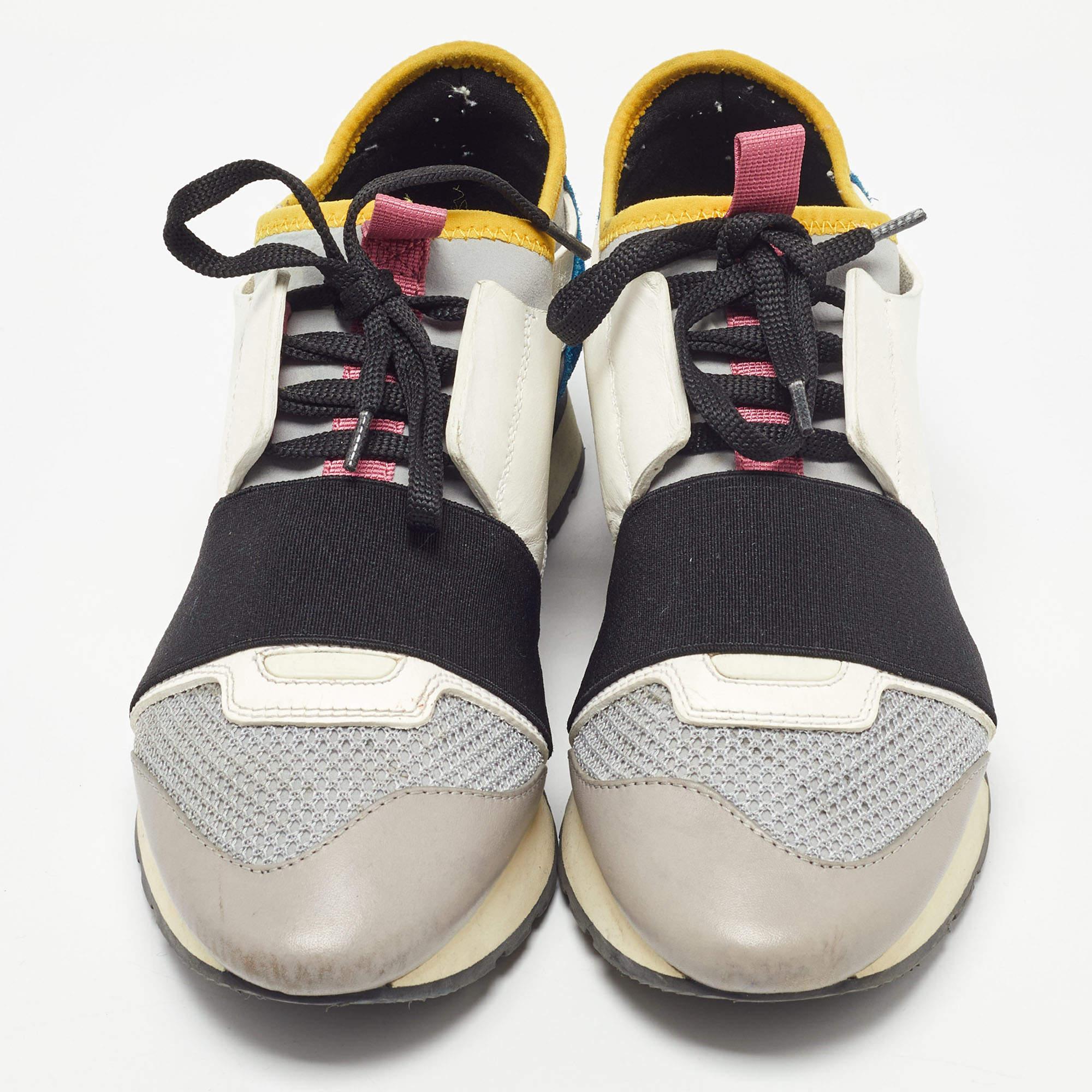 Balenciaga Multicolor Leather and Mesh Race Runner Sneakers For Sale 1