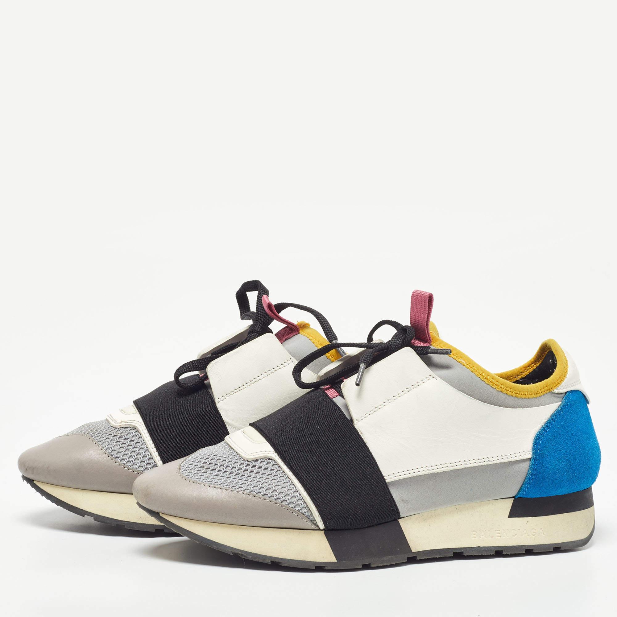 Balenciaga Multicolor Leather and Mesh Race Runner Sneakers For Sale 3