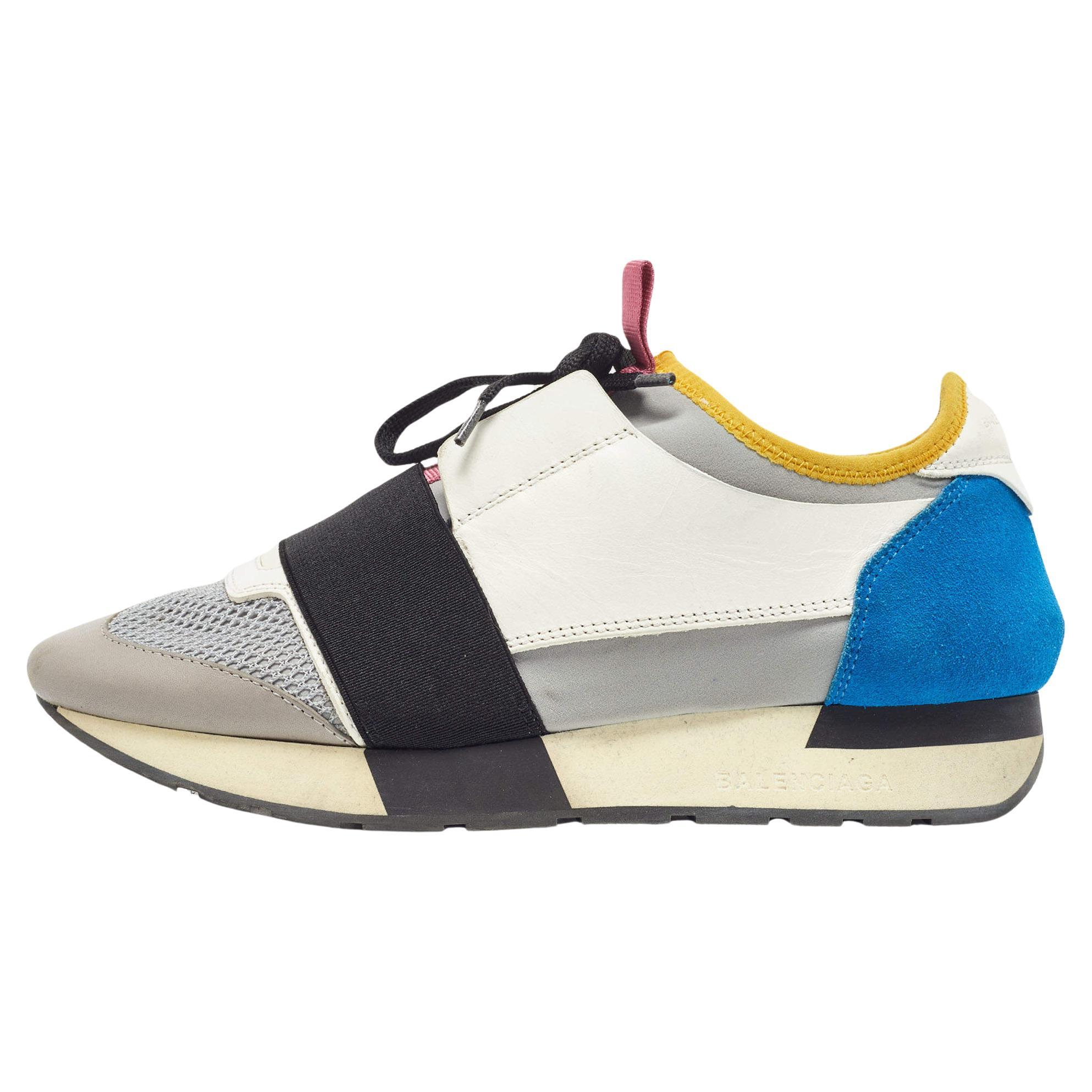 Balenciaga Multicolor Leather and Mesh Race Runner Sneakers For Sale