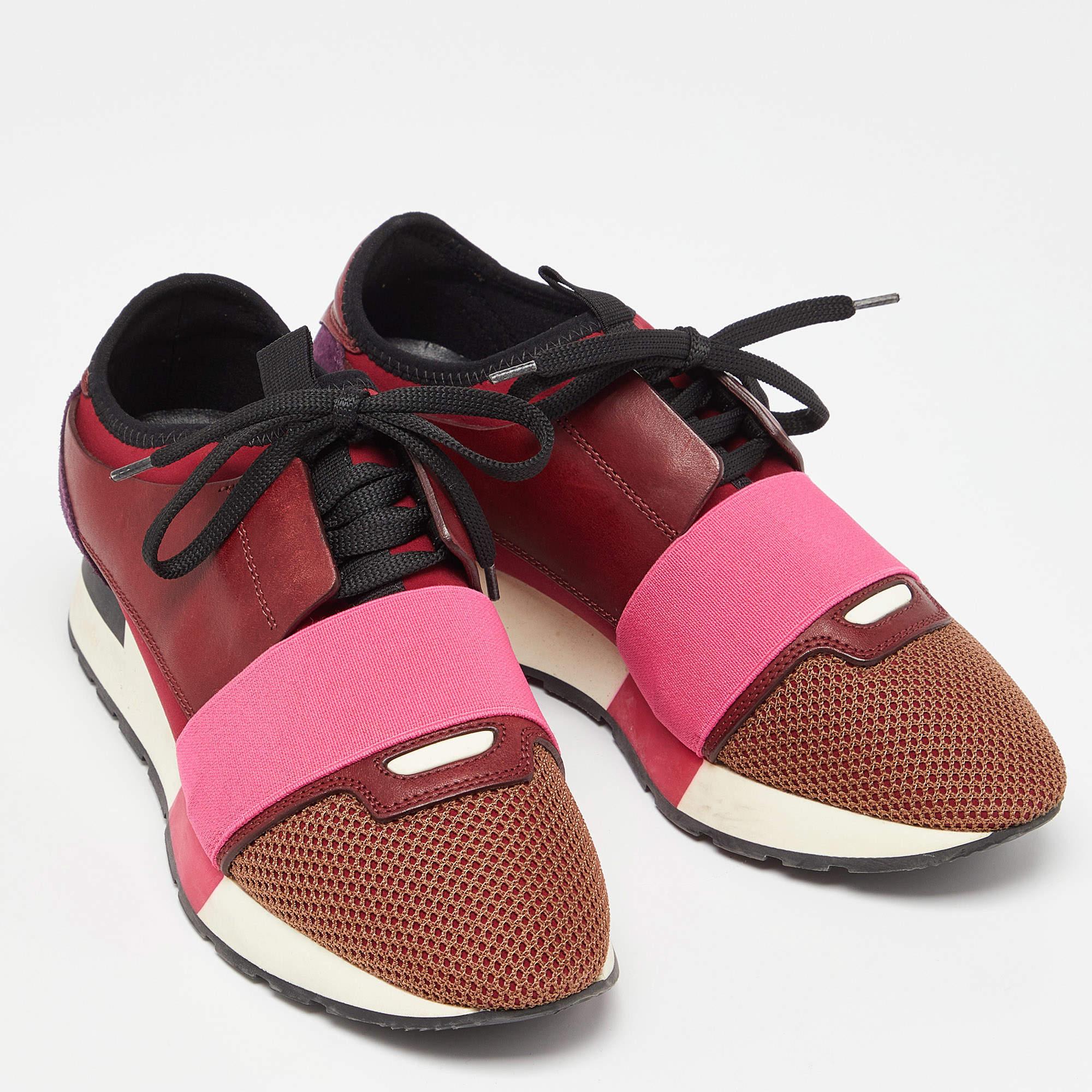 Balenciaga Multicolor Leather and Mesh Race Runner Sneakers Size 37 In Excellent Condition For Sale In Dubai, Al Qouz 2