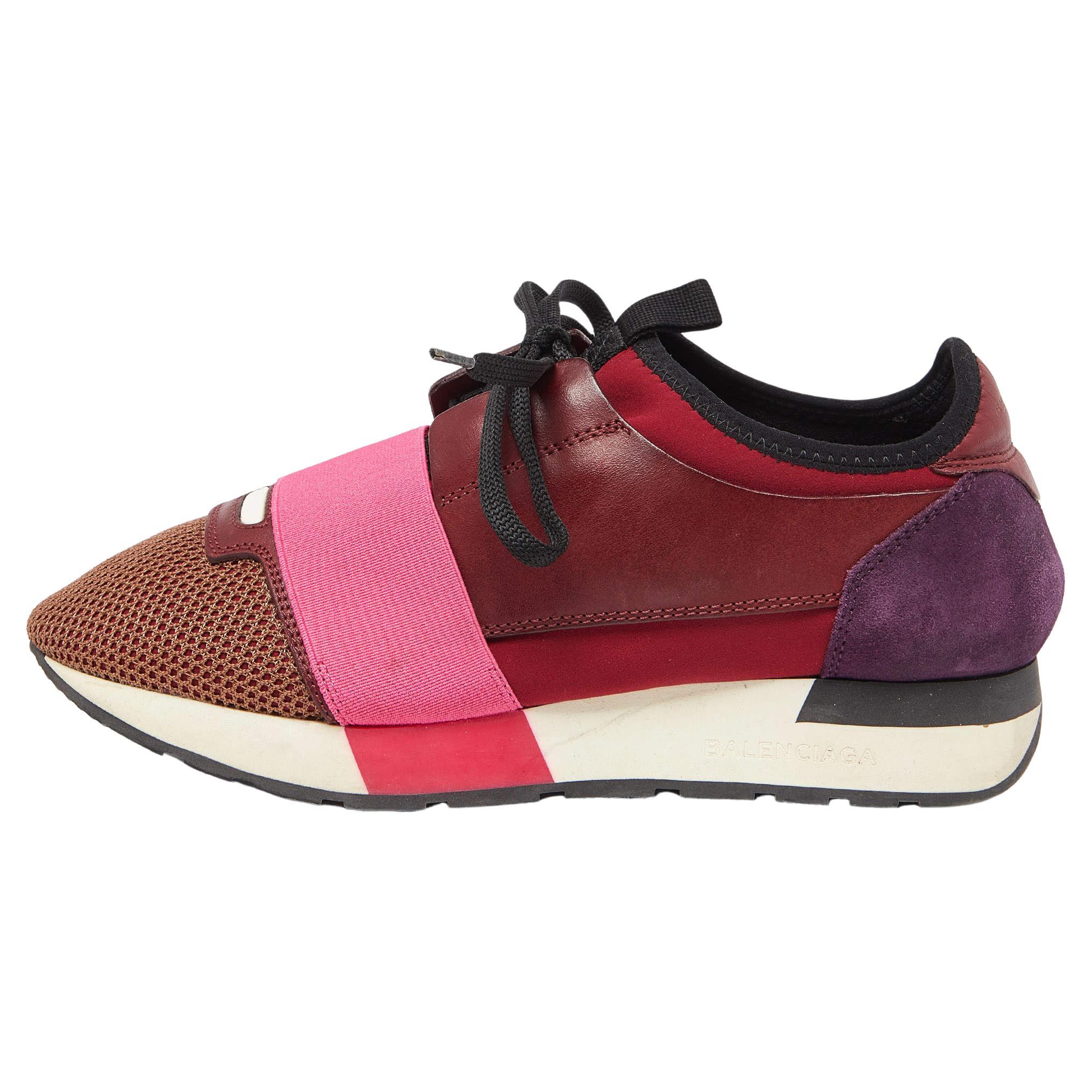 Balenciaga - Baskets de course en cuir et maille multicolores, taille 37 en vente