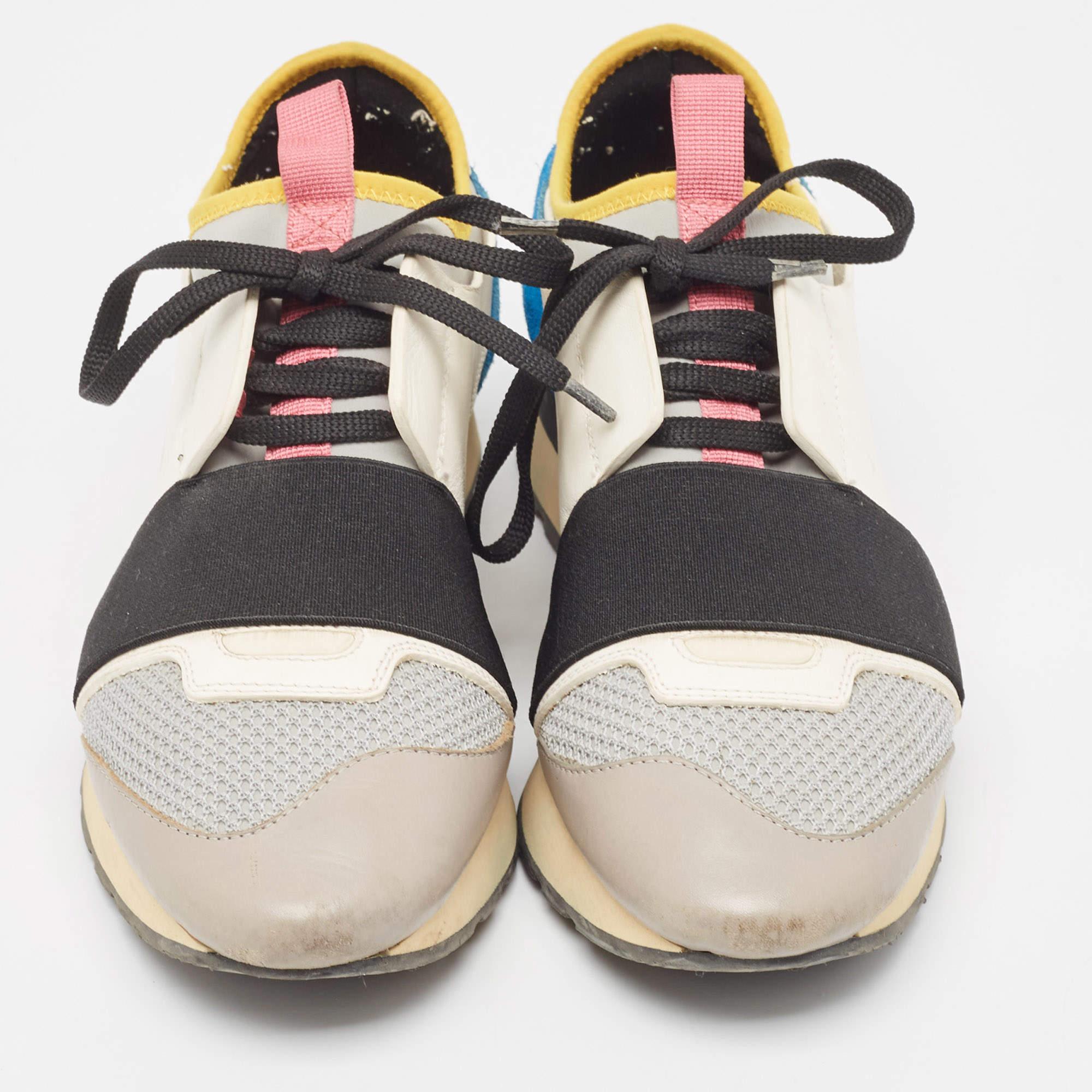 Beige Balenciaga - Baskets de course en cuir et maille multicolores, taille 38 en vente