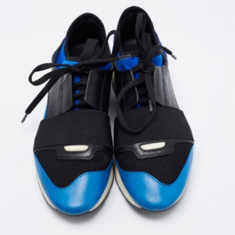 Noir Balenciaga Cuir et cuir multicolore  Mesh Race Runner Sneakers Size 38 en vente