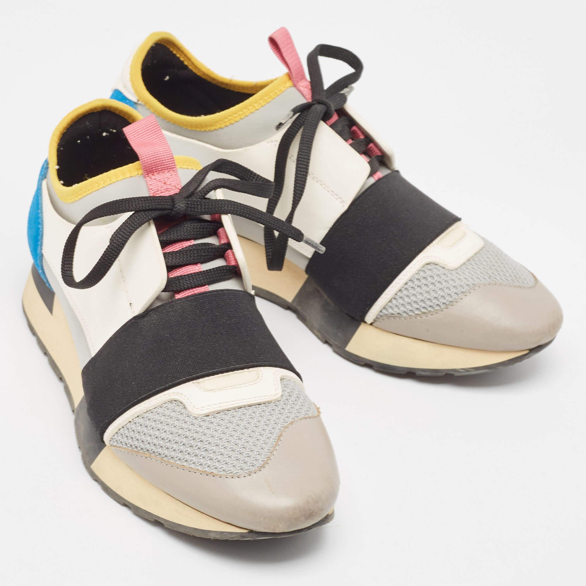 Balenciaga - Baskets de course en cuir et maille multicolores, taille 38 Bon état - En vente à Dubai, Al Qouz 2