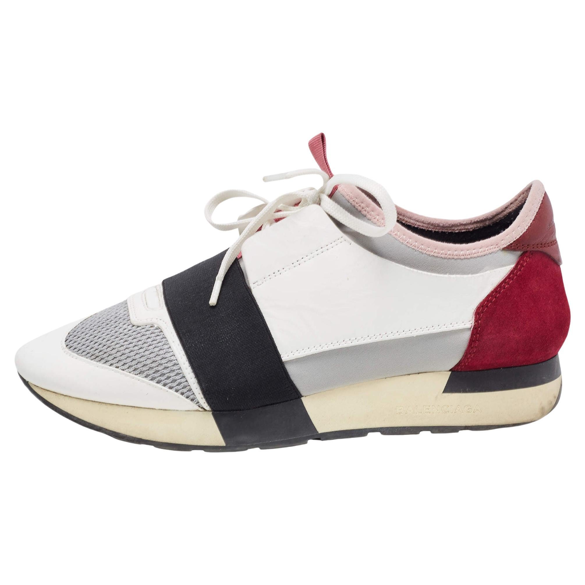Balenciaga Multicolor Leather and Mesh Race Runner Sneakers Size 39 For Sale