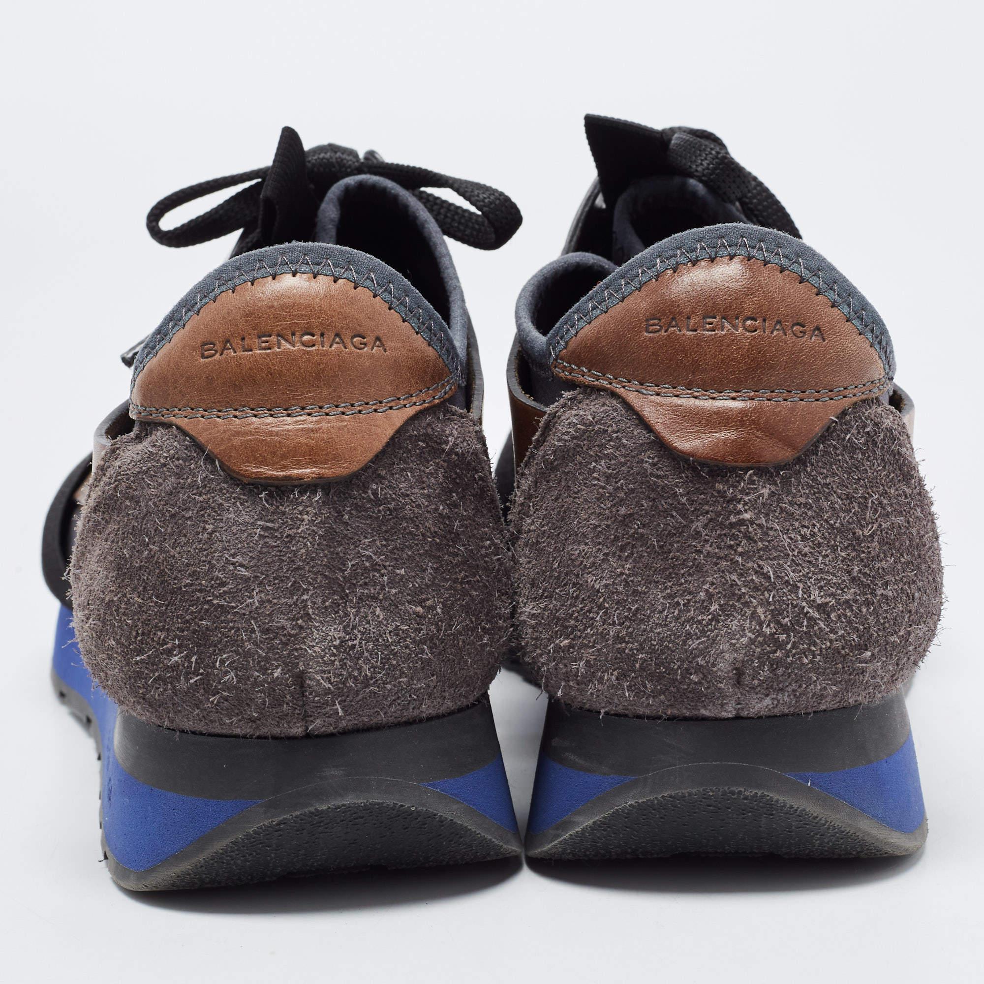 Balenciaga Multicolor Leather and Mesh Race Runner Sneakers Size 40 In Good Condition For Sale In Dubai, Al Qouz 2
