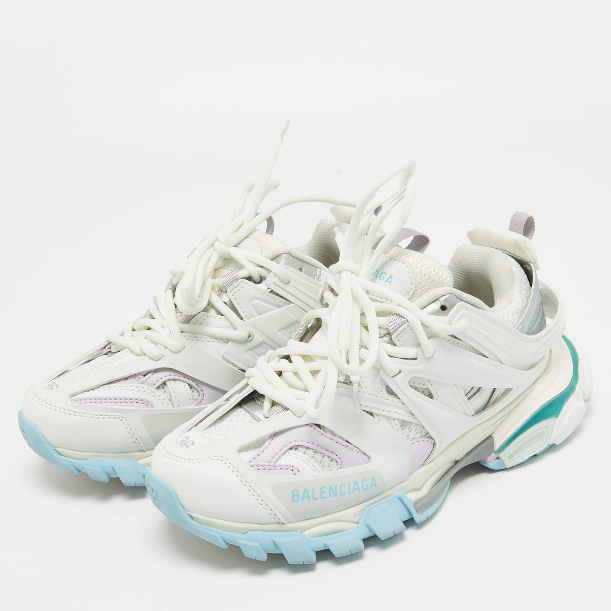 Balenciaga Multicolor Leather and Mesh Track Sneakers Size 36 For Sale 2