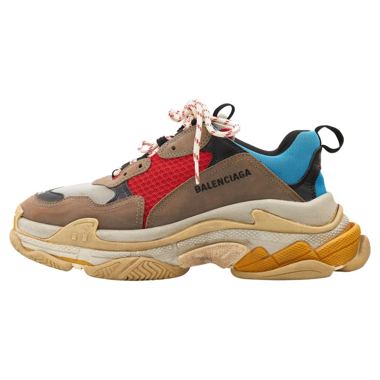 Balenciaga Multicolor Leather and Mesh Triple S Low Top Sneakers Size 42  For Sale at 1stDibs