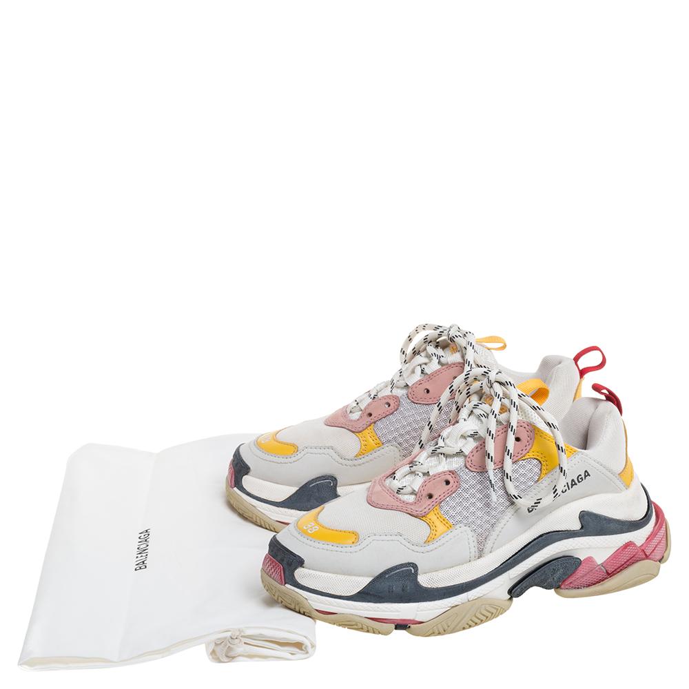 Women's Balenciaga Multicolor Leather and Mesh Triple S Platform Sneakers Size 38