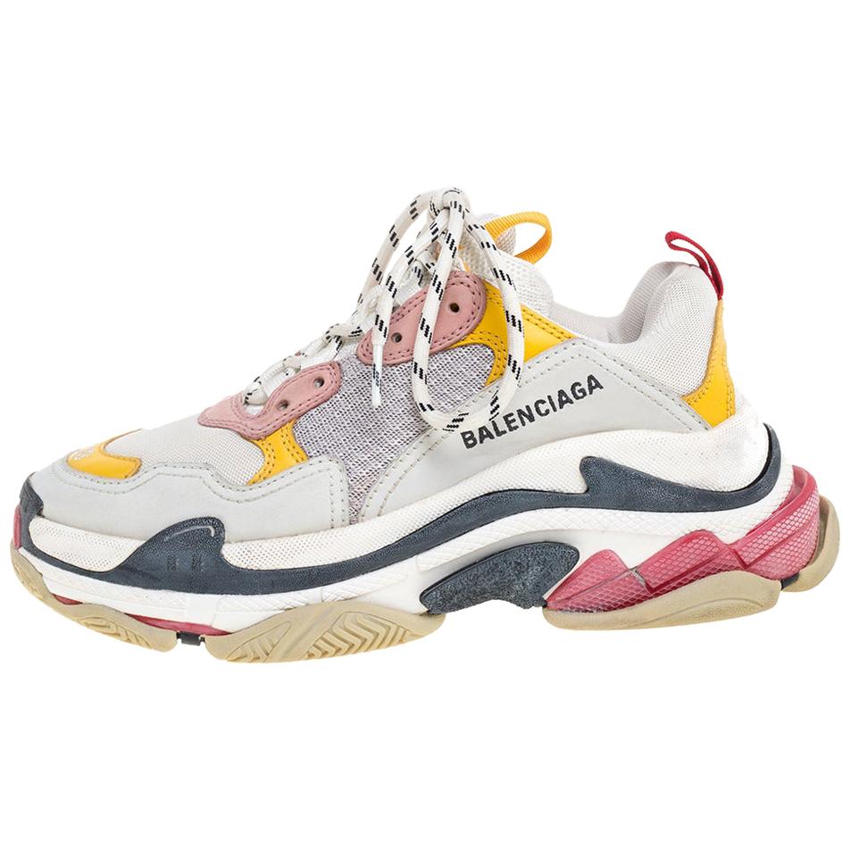 Balenciaga Multicolor Leather and Mesh Triple S Platform Sneakers Size 38  at 1stDibs