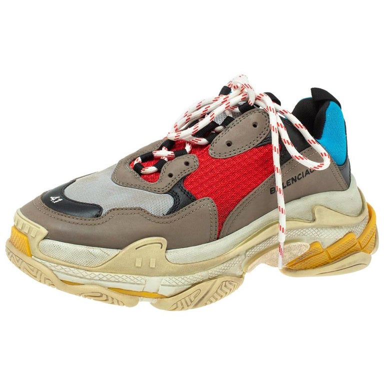Balenciaga Multicolor Leather And Mesh Triple S Platform Sneakers Size 41  at 1stDibs