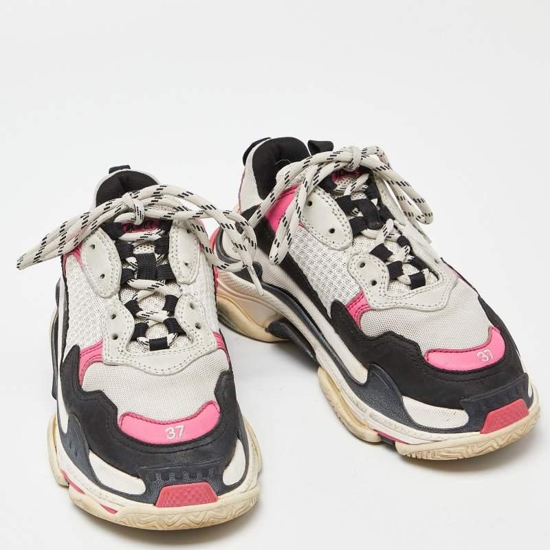 Balenciaga Multicolor Leather and Mesh Triple S Sneakers Size 37 For Sale 1